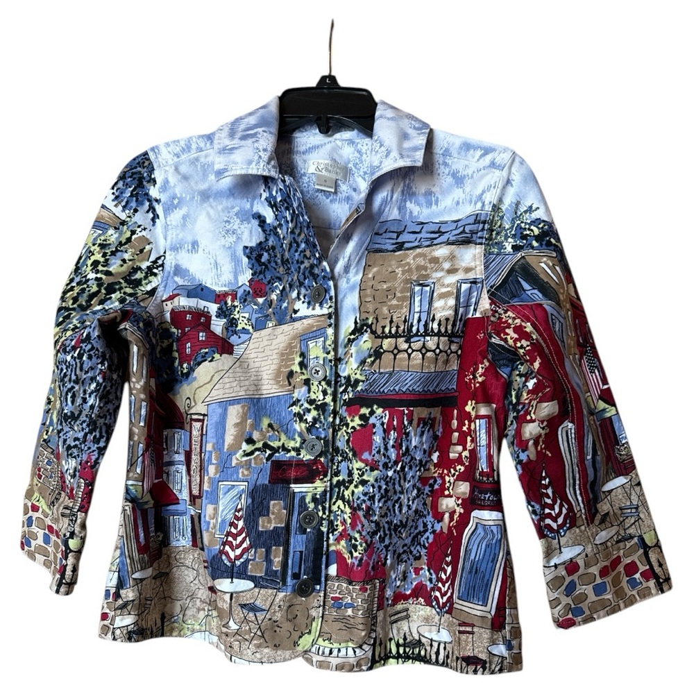 Christopher & Banks Printed Art Jacket Americana Scene Cotton Womens Small